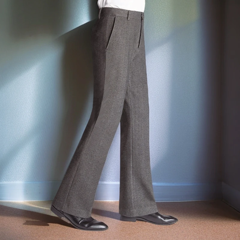 秋冬男士时尚休闲裤潮流商务秋季阔脚西装裤春秋弹力垂感微喇叭裤