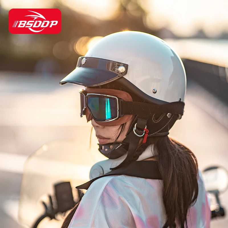 清摩托车头盔男女日式风复古哈雷机车男女电动车半盔夏季3C认证