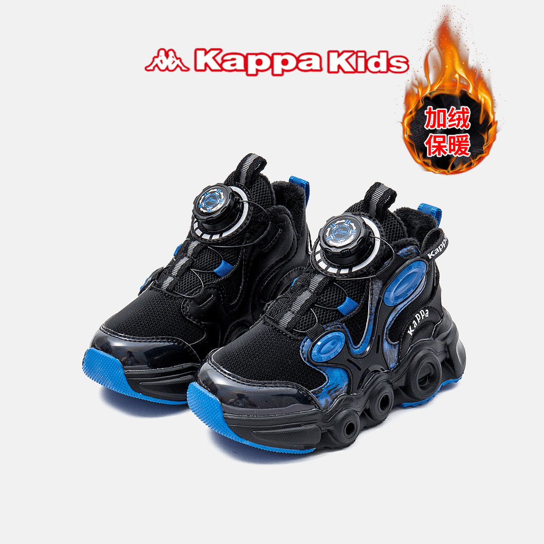 Kappa Kids旋钮扣童鞋2023冬季保暖防寒加绒时尚男女童运动鞋4040