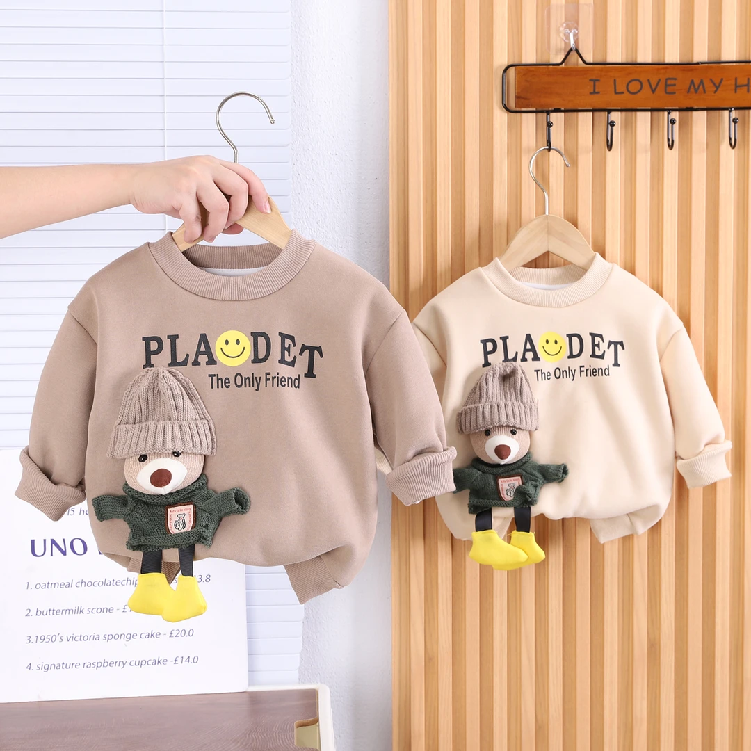 XTLL加绒卫衣女男宝秋季新款2023年0-6岁长袖韩版宽松洋气童装