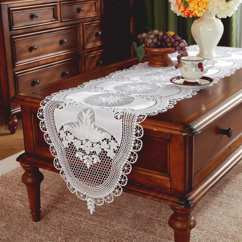 唯米65白色蕾丝布艺镂空长条餐桌布茶几垫斗柜电视柜防尘桌旗盖巾