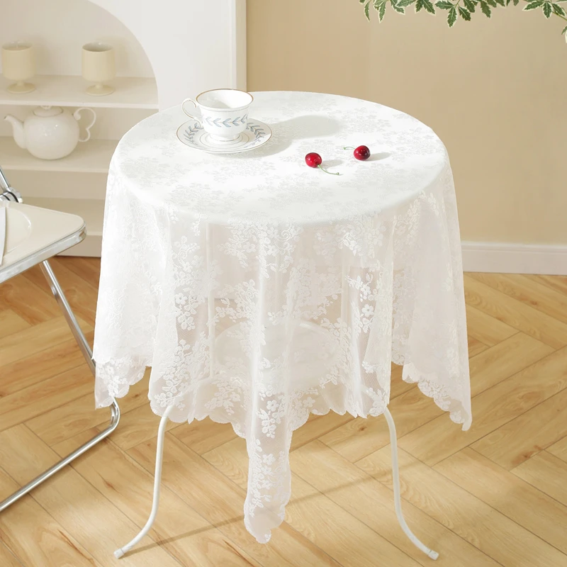 唯米99百搭白色圆桌布镂空透明方形小圆盖布小清新盖巾防尘台布