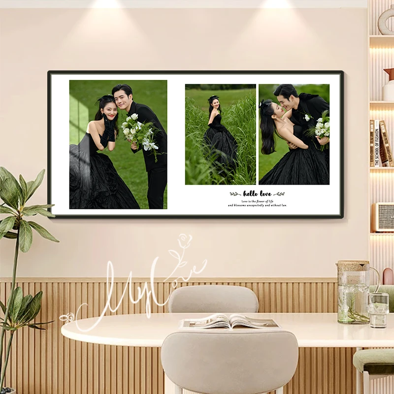 HL三宫格挂墙相框定制婚纱照洗照片做成高清水晶相片打印框挂