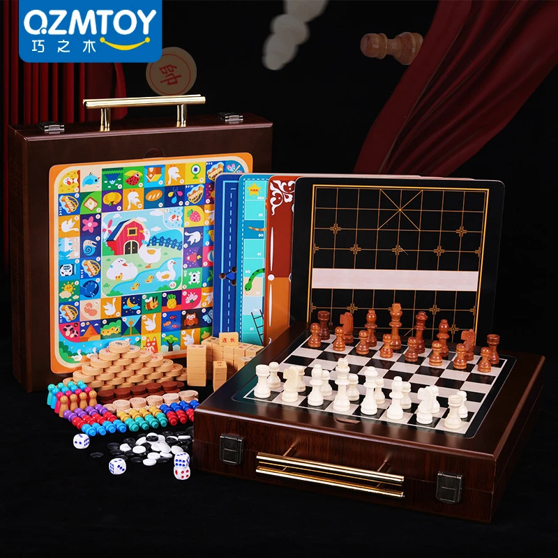 手提箱多功能棋象棋五子棋飞行棋亲子互动桌面休闲益智游戏礼盒装