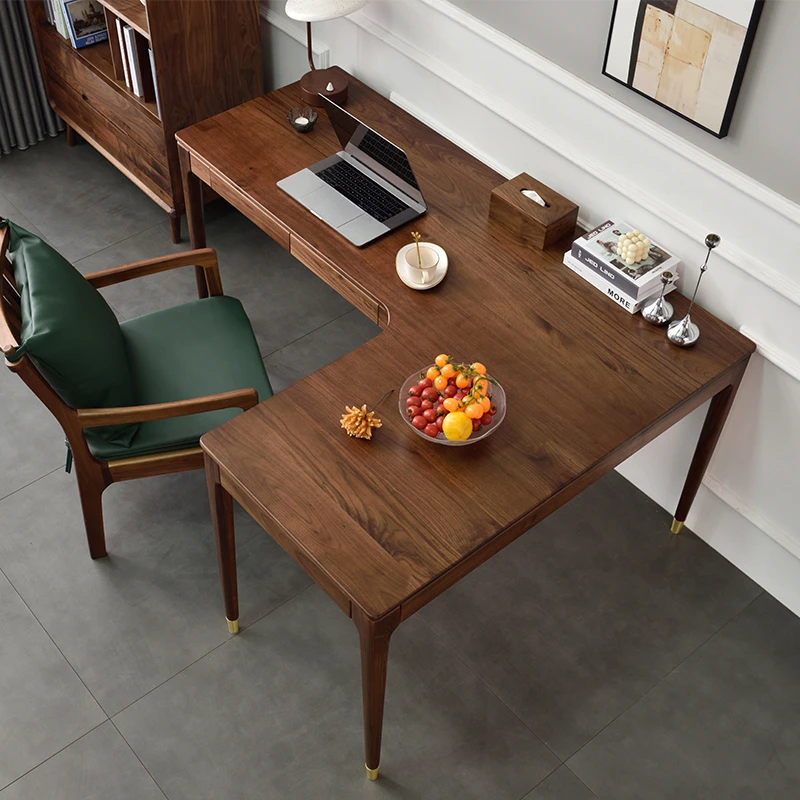 实木书桌黑胡桃木简约现代书房写字台学生电脑桌家用桌子办公桌