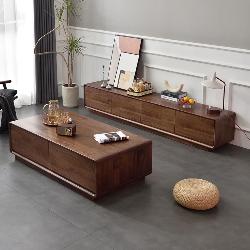 北欧风格实木电视柜客厅茶几组合简约现代小户型复古胡桃色主卧室