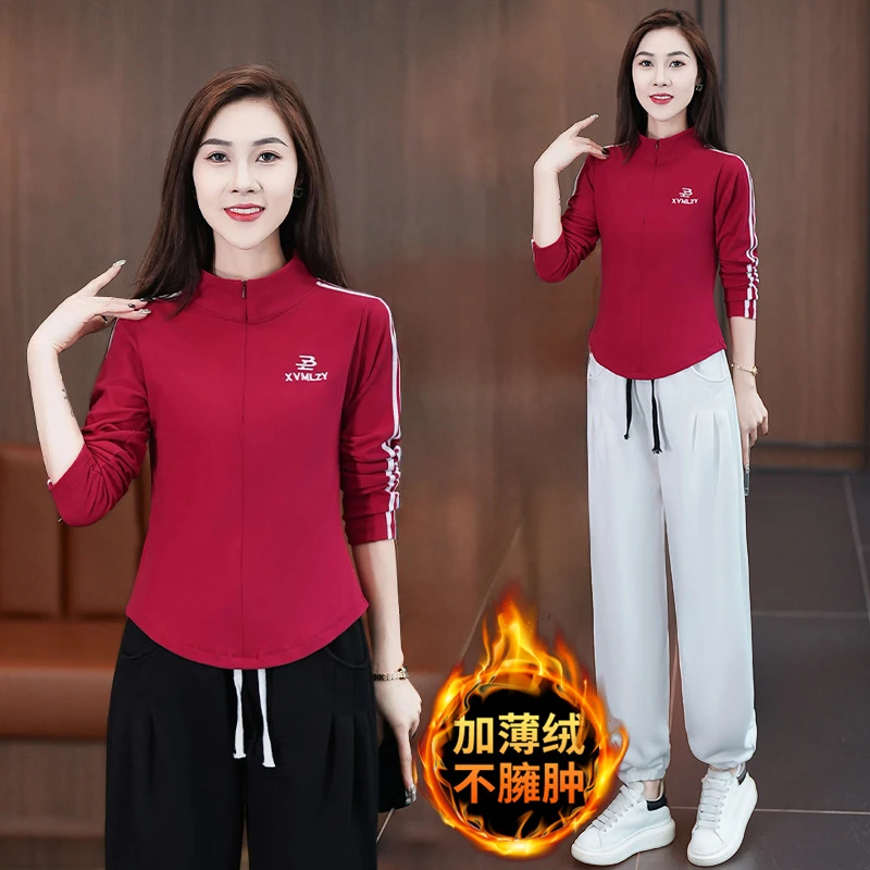 广场舞服装新款秋冬加绒保暖女士运动休闲长袖卫衣跳舞蹈演出衣服
