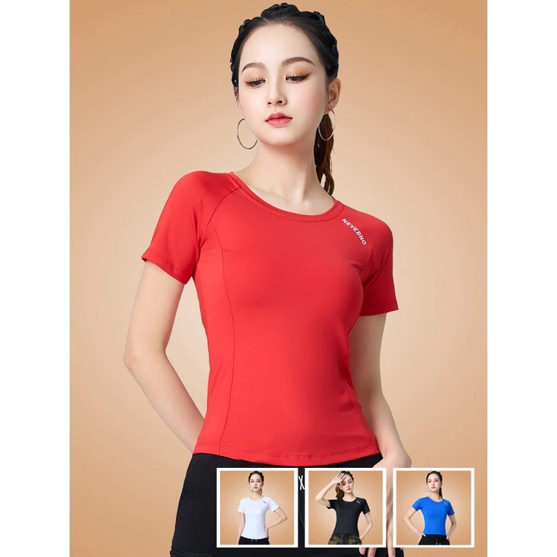 杨丽萍广场舞服装运动速干衣春夏长袖健身跑步舞蹈服短袖t恤上衣