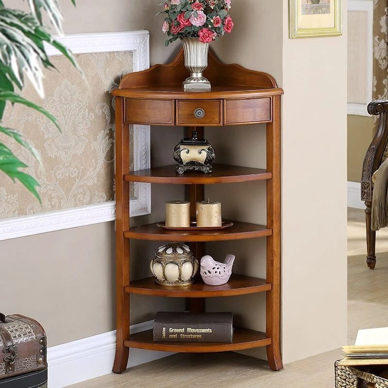 美式角柜架置物架实木三角柜转角柜柜实木角落餐边边几三角几落地