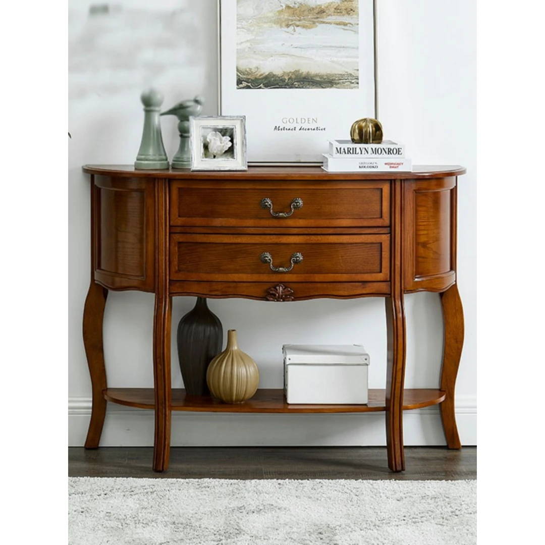 美式半圆实木玄关桌子边柜玄关柜玄关台过道装饰桌走廊靠墙入户门