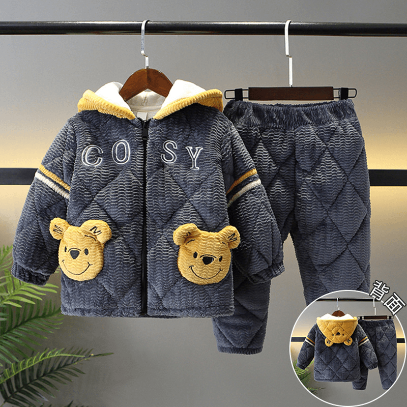 儿童睡衣男童秋冬季宝宝小孩珊瑚绒加厚加绒夹棉款女童家居服套装