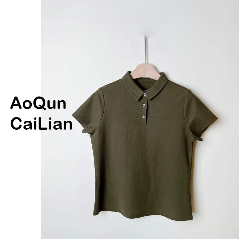 夏季休闲舒适短袖t恤女士纯色上衣翻领POLO衫-8031