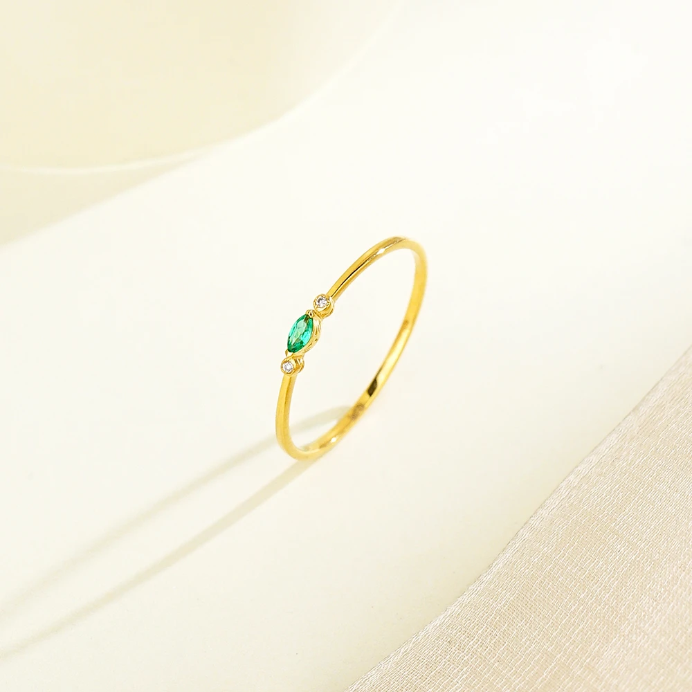 “麦月”18K金祖母绿钻石戒指 42504 绿色轻奢时尚气质简约精致个性