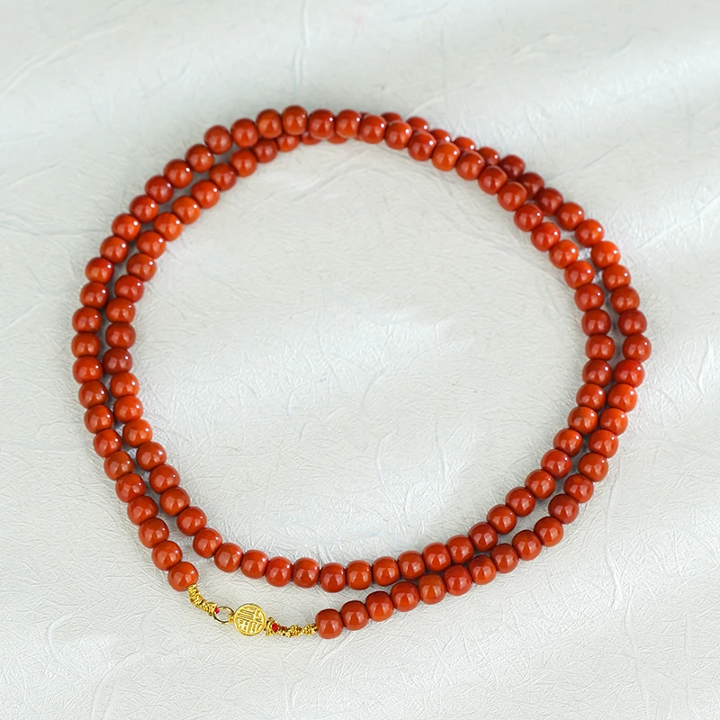 【岁岁欢】18K南红老型项链 40353 手工串制红色珠珠女款精美时尚