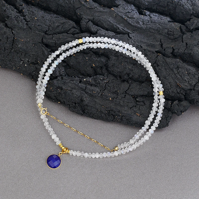 18K月光石项链 配青金石项坠（40+5）时尚百搭简约气质可调节 41655