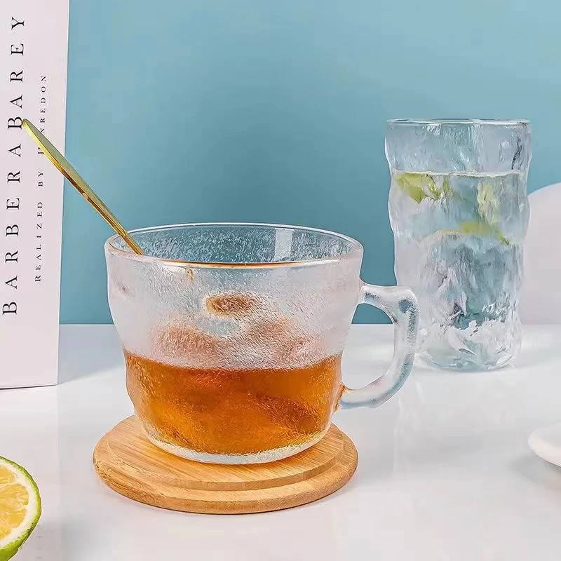 加厚玻璃磨砂法式简约泡茶防爆玻璃杯咖啡杯啤酒杯透明饮料杯
