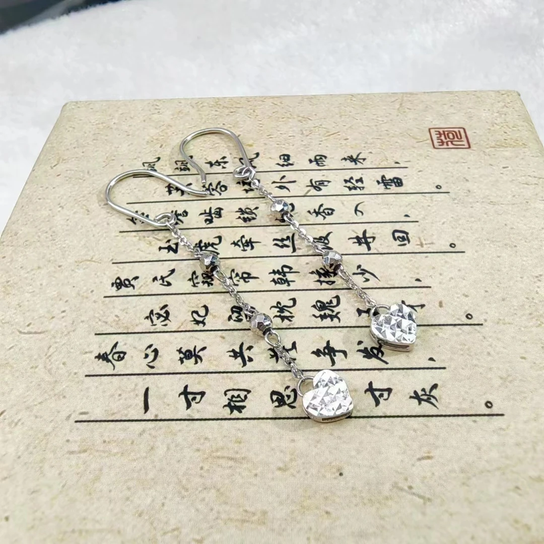 PT950铂金耳饰 车花爱心蹦迪珠珠铂金耳钩  2517