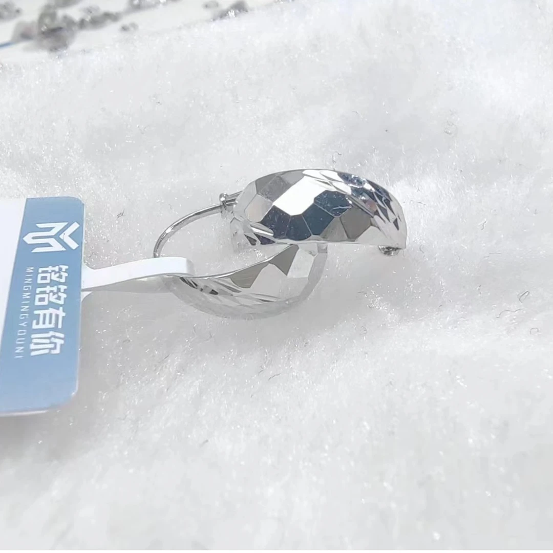PT950铂金耳饰 亮面菱格车花铂金耳环内径约12.8mm 191