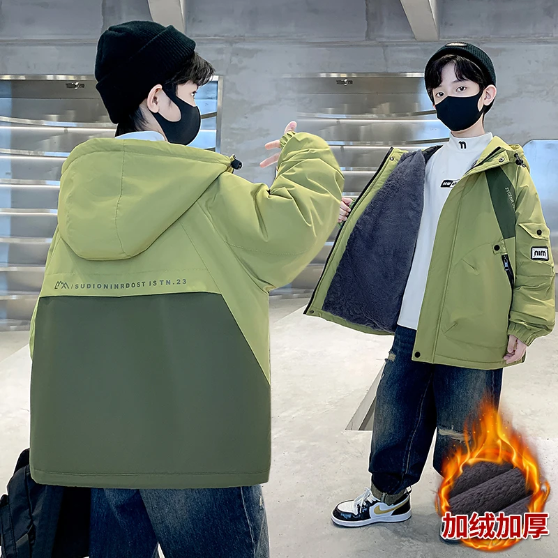 男童外套秋装2024新款洋气中大童秋冬季加绒加厚帅酷风衣儿童上衣