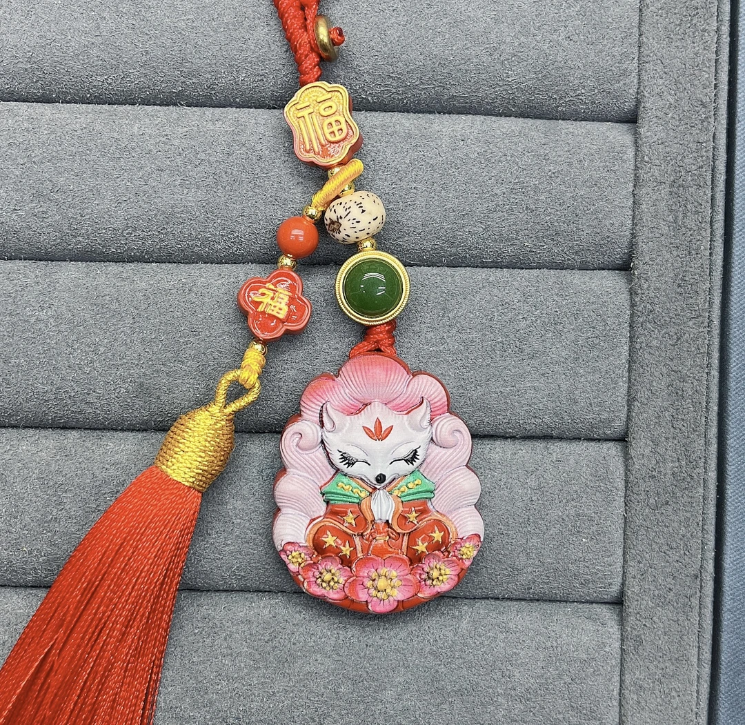 天然辰砂正品朱砂桃花九尾狐包挂吊坠