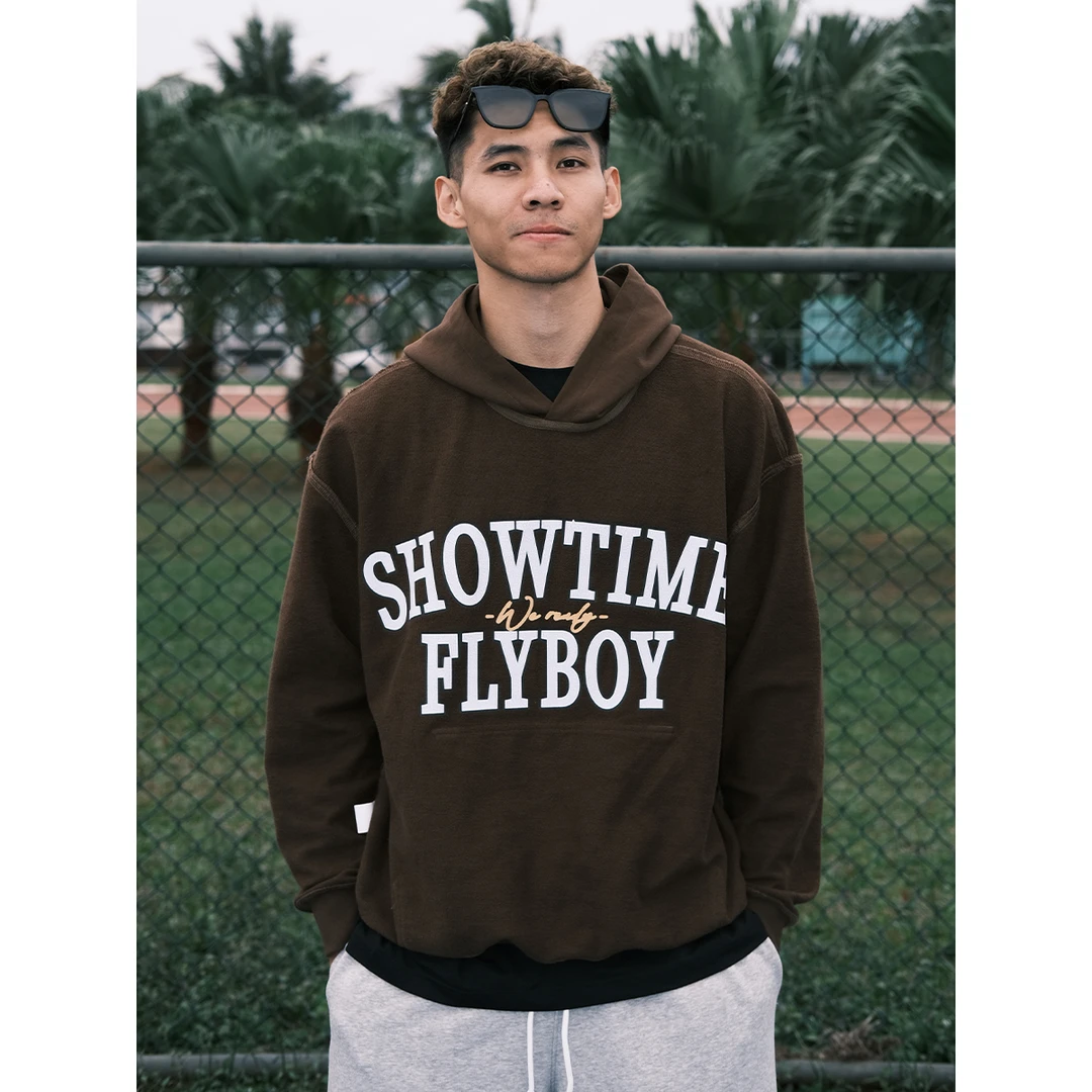 FlyboyCsc 男子针织新款运动连帽卫衣休闲美式国潮印花长袖上衣