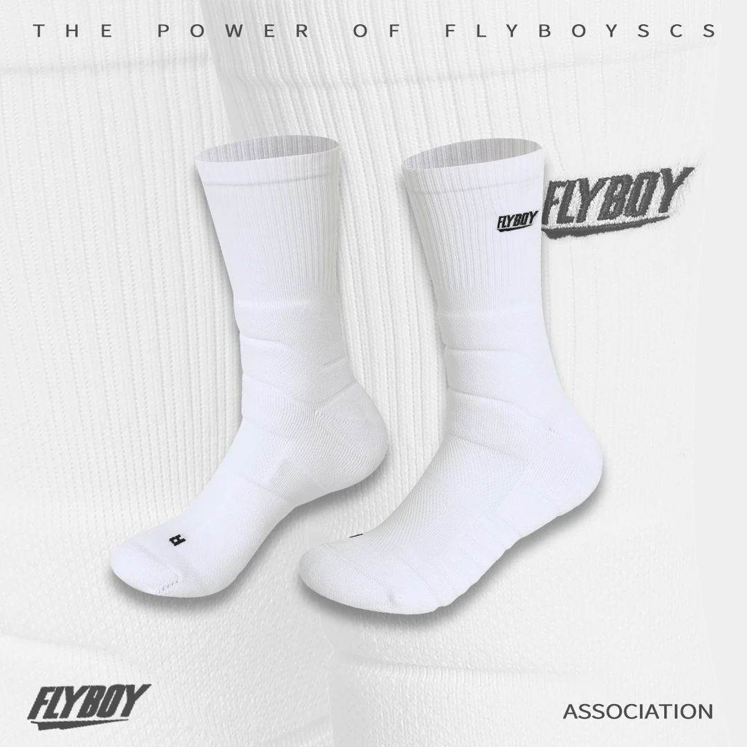 FlyboyCsc 运动篮球袜男子运动吸汗透气白色刺绣休闲长筒袜