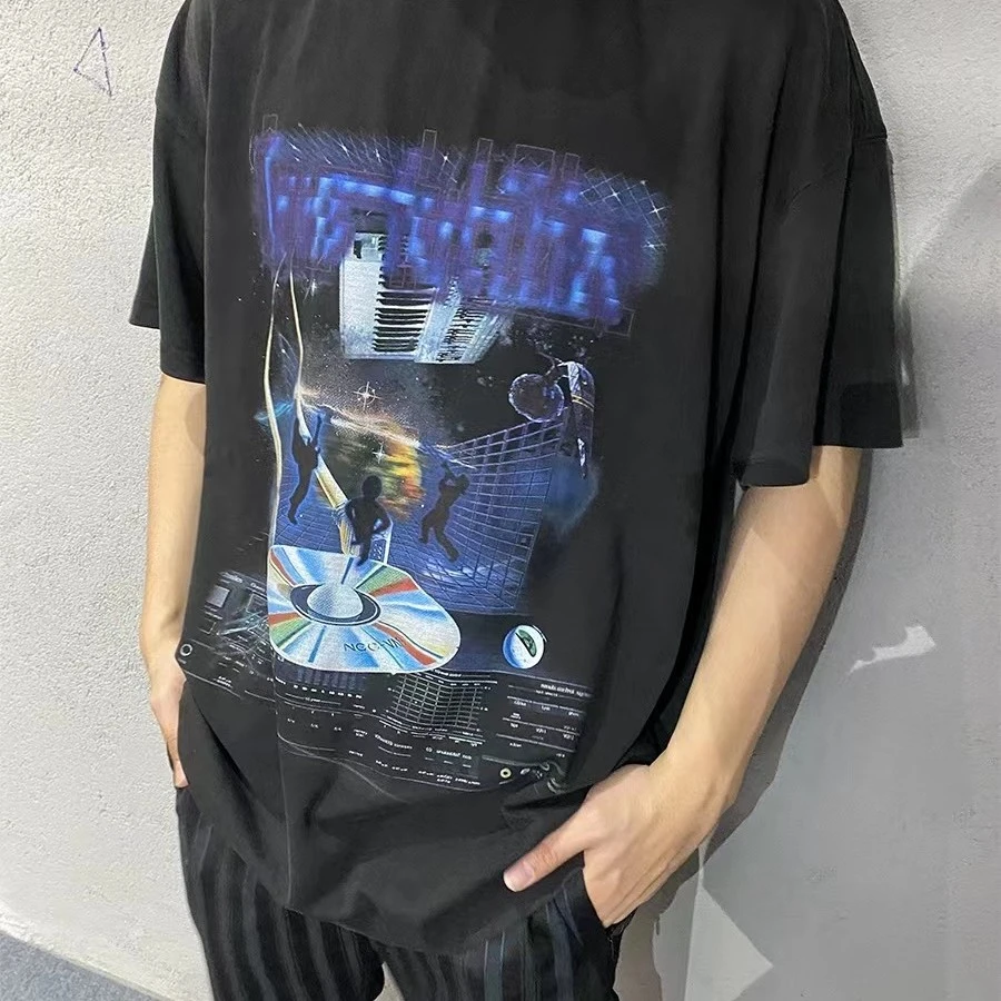 4Tra 22SS复古做旧摇滚虚拟乐队小众设计感oversized水洗短袖T恤