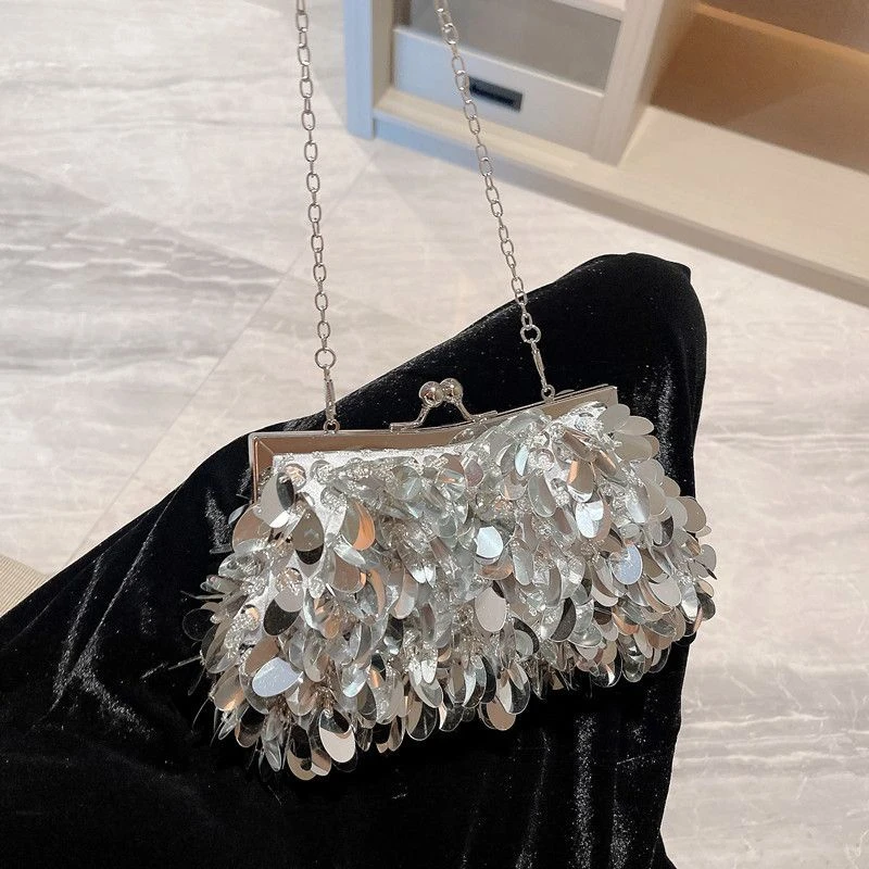 小众设计手工bling亮片包新款高级感宴会手拿包礼服包晚宴链条包