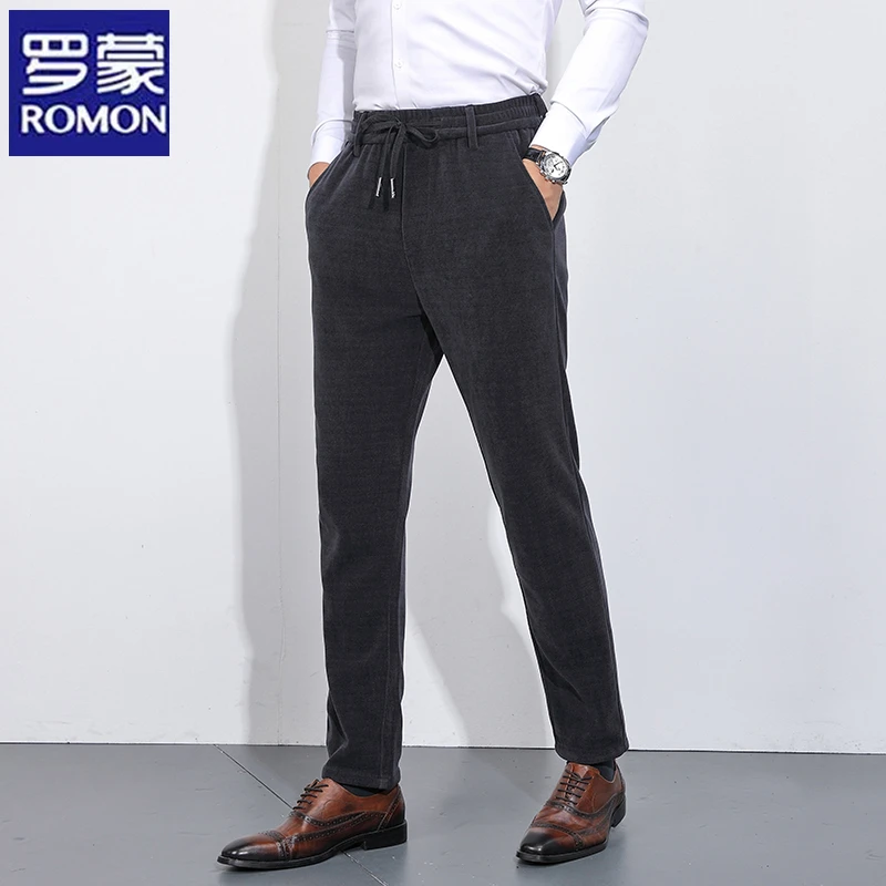 Romon/罗蒙秋冬加厚灯芯绒裤子男宽松直筒春秋款条绒男士休闲长裤