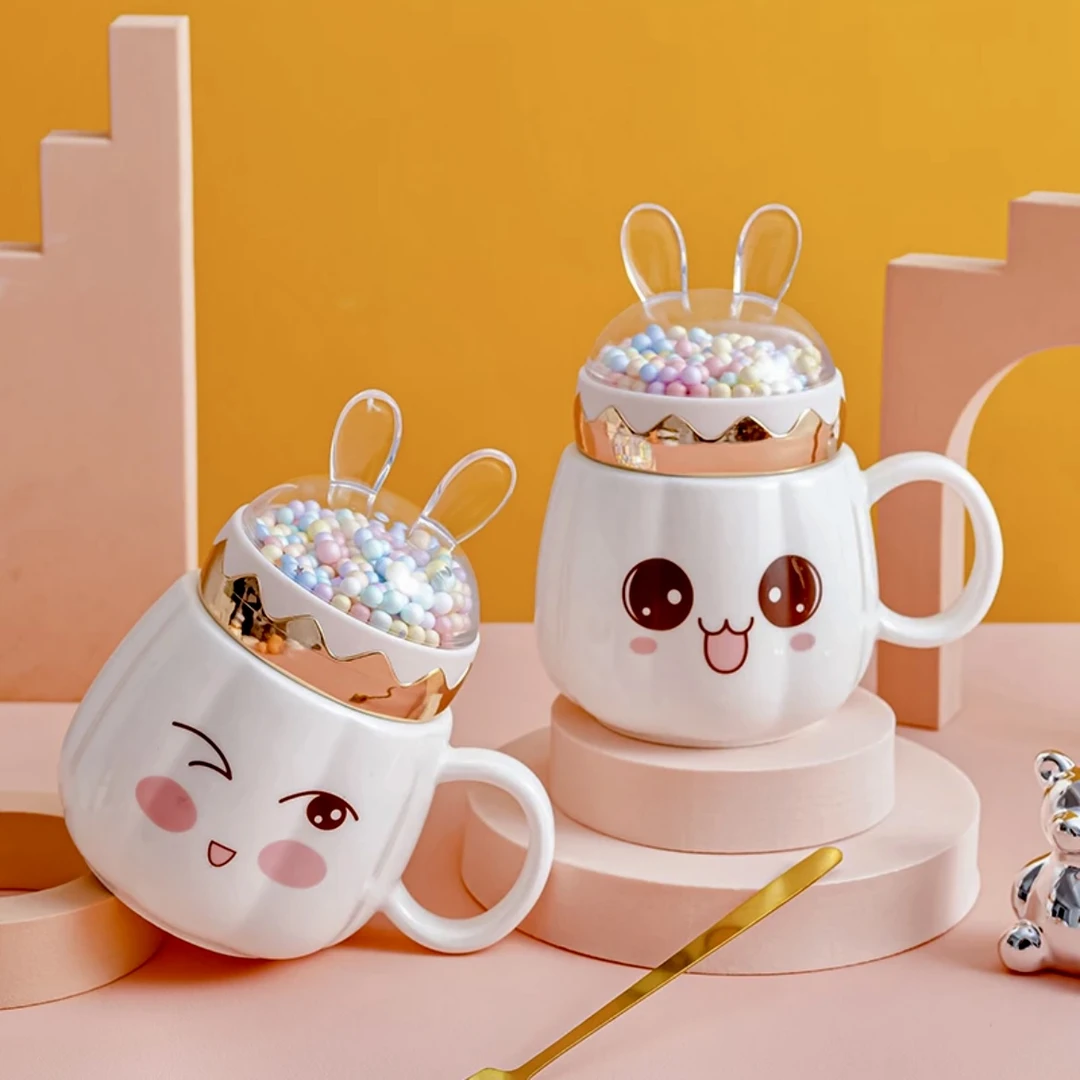 【好温暖】创意表情喝水杯带盖陶瓷杯家用茶杯学生咖啡杯可爱情侣杯