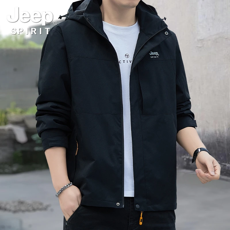 JEEP男士冲锋衣2024新款爆款户外百搭外套男款春秋薄款夹克上衣男
