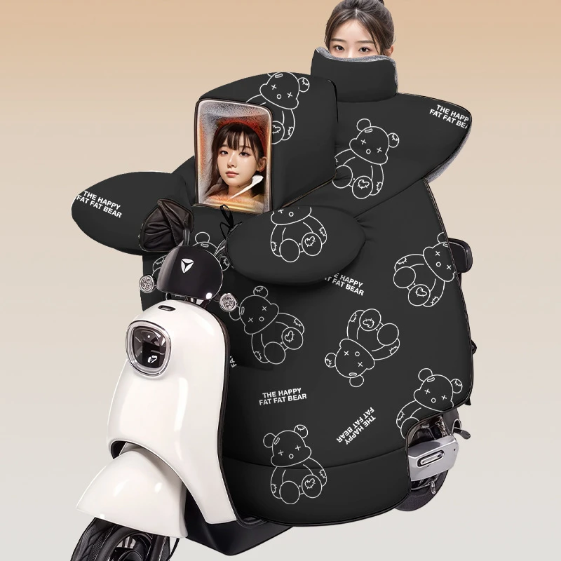 亲子款电动车挡风被冬季小孩加绒加厚防水加大带窗户电瓶车防风罩