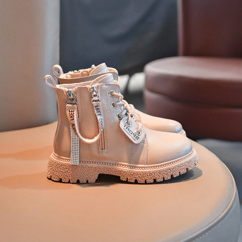 女童长靴2023秋冬新款儿童高靴单靴洋气英伦风中大童高筒靴马丁靴