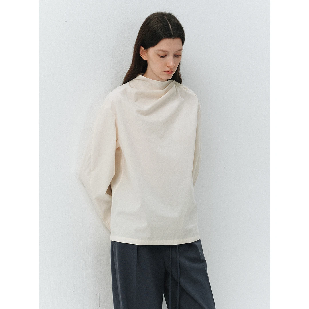 GUOE 不规则斜立领设计 法式优雅长袖衬衫松弛感简约上衣女34165