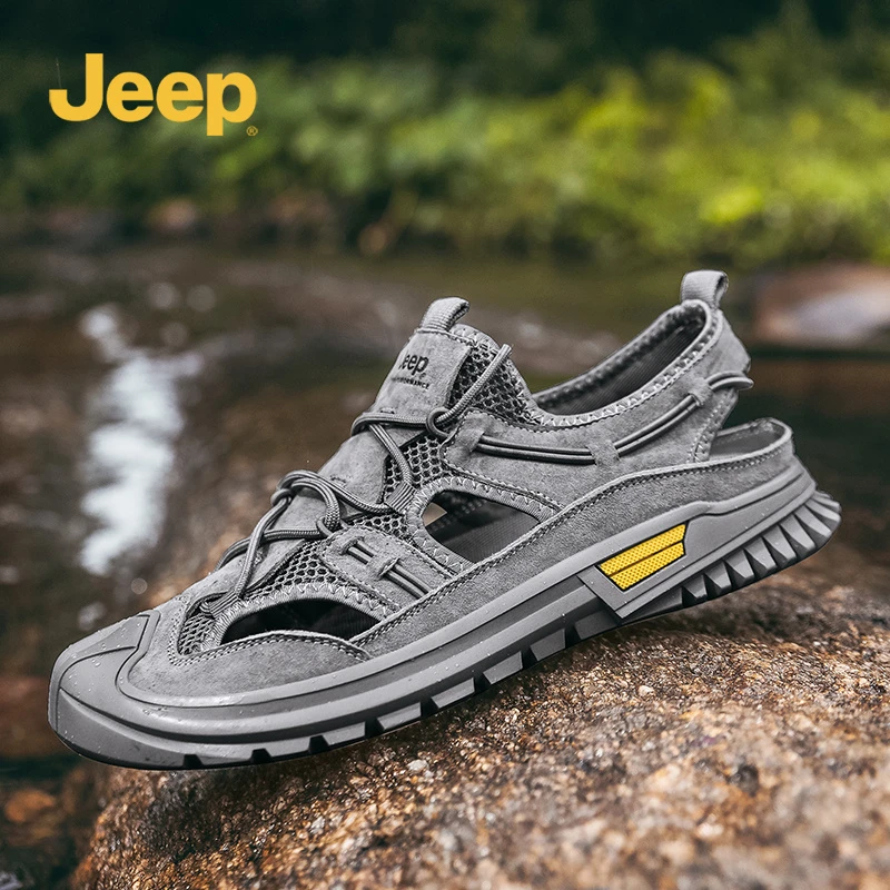 jeep吉普凉鞋男2023新款夏季透气软底户外沙滩镂空开车包头涉水潮