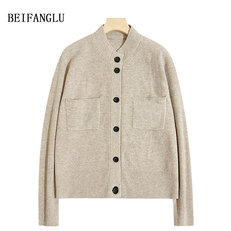 北方鹿【B*C髙货柜单】法式简约经典单排扣坑条女针织羊毛开衫5512