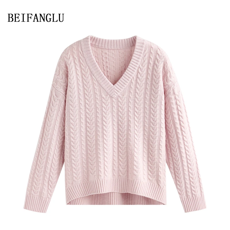 北方鹿 重磅加厚绞花羊毛！秋冬2024气质V领女士套头针织毛衣6288