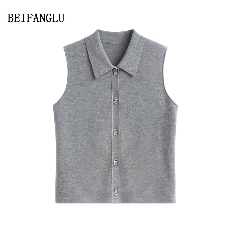 细支精纺羊毛！ 北方鹿早秋新品气质POLO领无袖针织叠穿马甲女6166