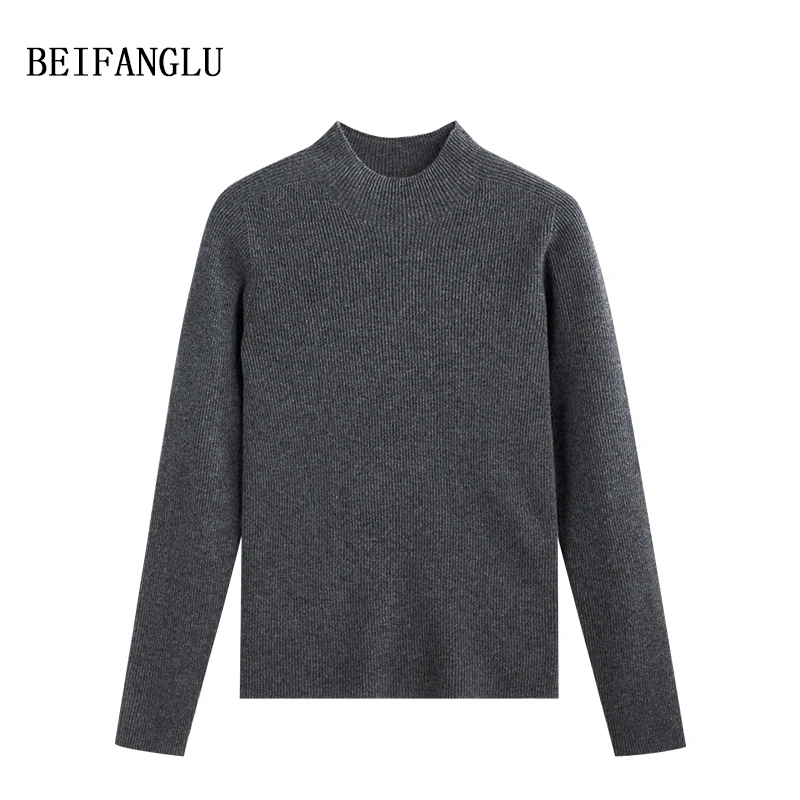 北方鹿 经典赫本风半高领！秋冬2024绵羊毛坑条针织打底衫女W9173