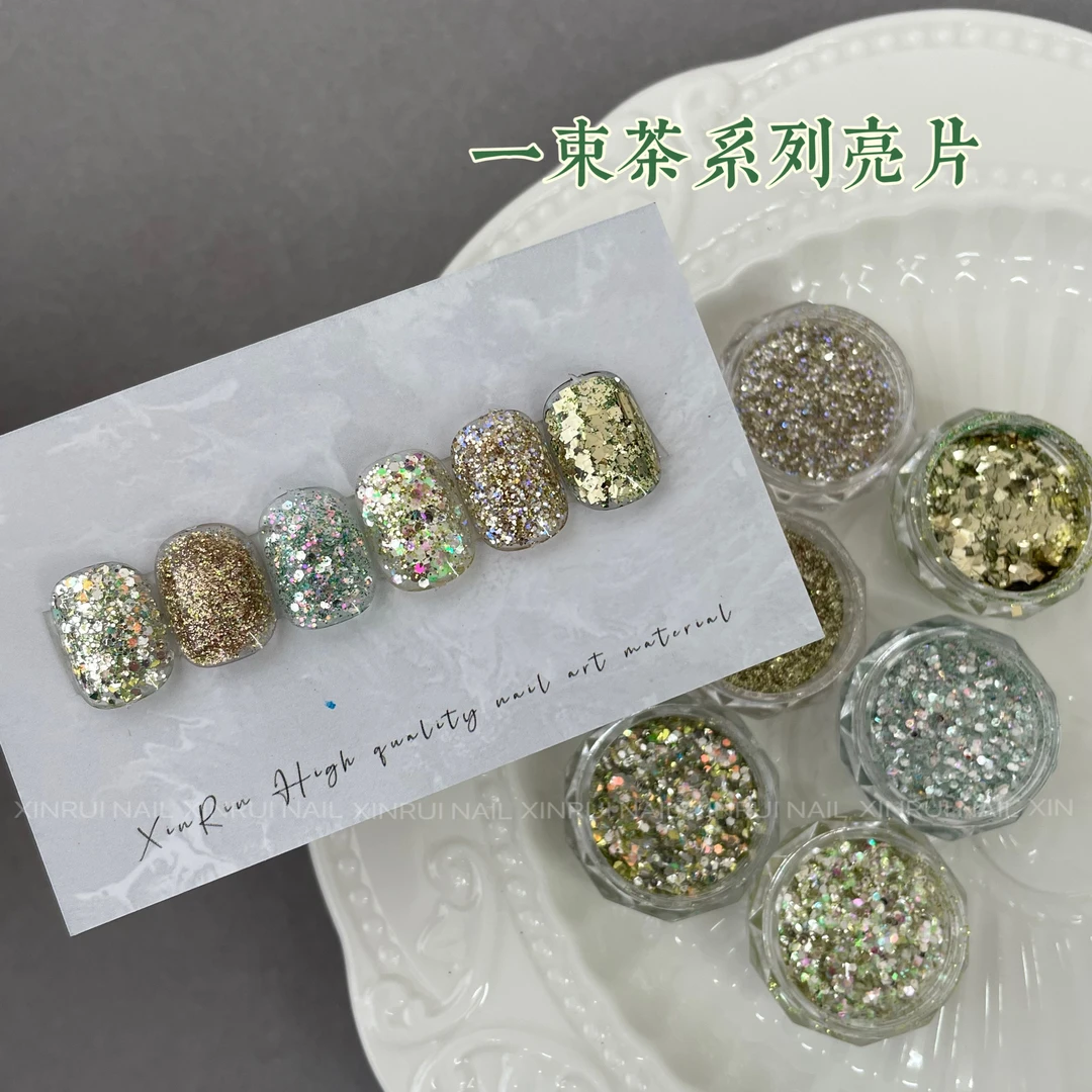 薪芮家-夏日清凉焦绿系列6色亮片套装