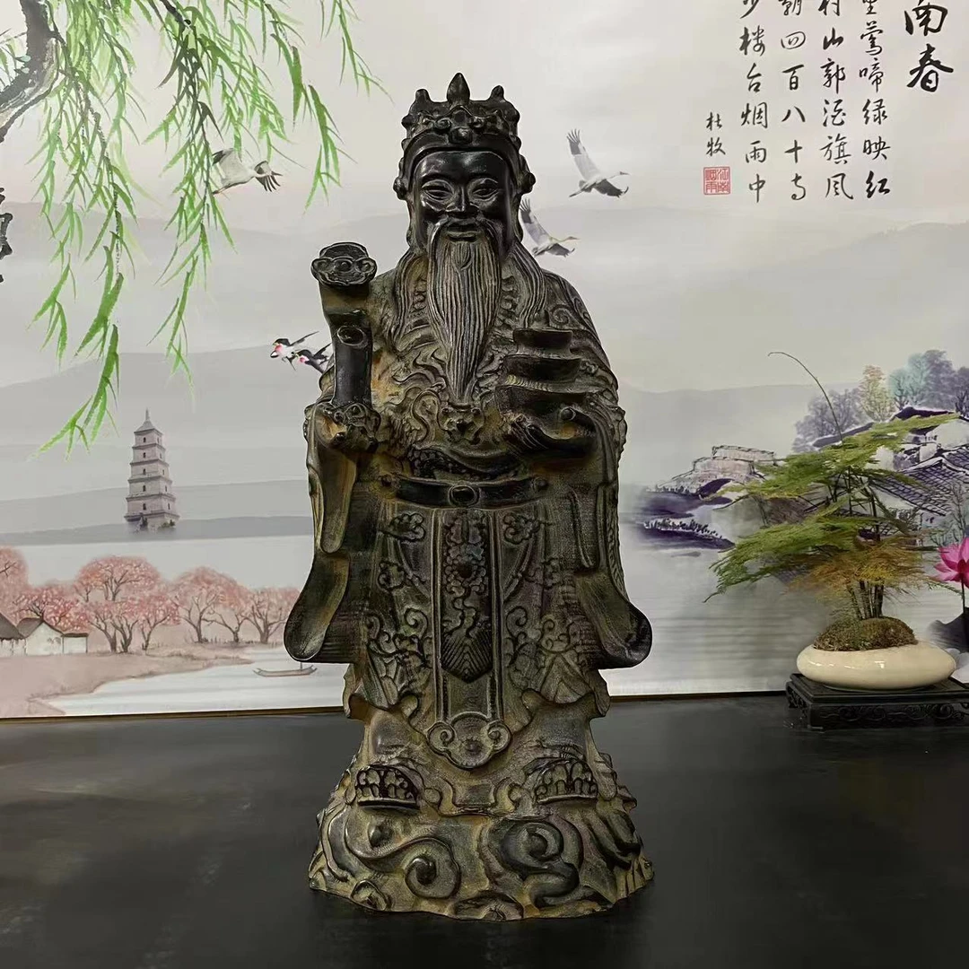 山西青石【高50cm 】如意财神一尊/茶室会所客厅庭院装饰造景摆件