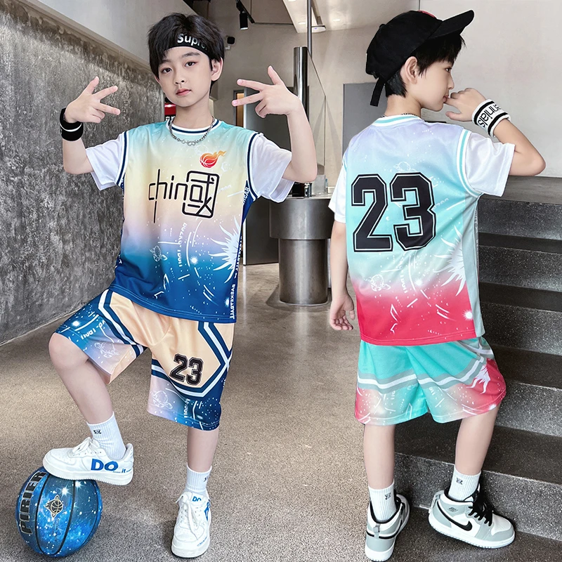 120-180 中国风男童速干衣篮球服中大童运动背心球衣无袖训练服薄