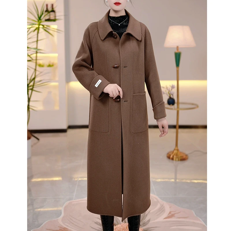 新款2023年时尚经典长款双面羊毛大衣冬季女装外套