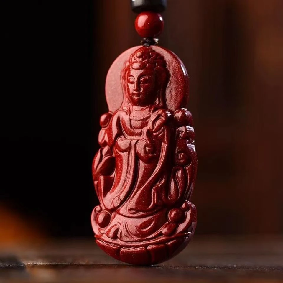 含辰砂工艺品高含量朱砂观音吊坠 男士精致款项链