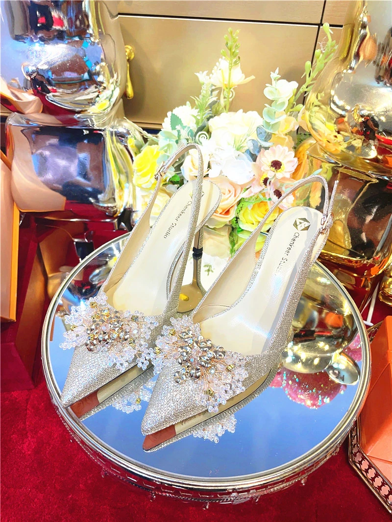 香槟色高跟鞋凉鞋女神范新款夏季包头细跟设计感小众气质名媛网红