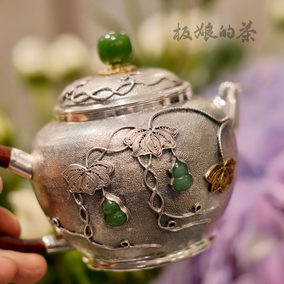 板娘的茶 纯银999全手工掐丝葫芦银壶150ml