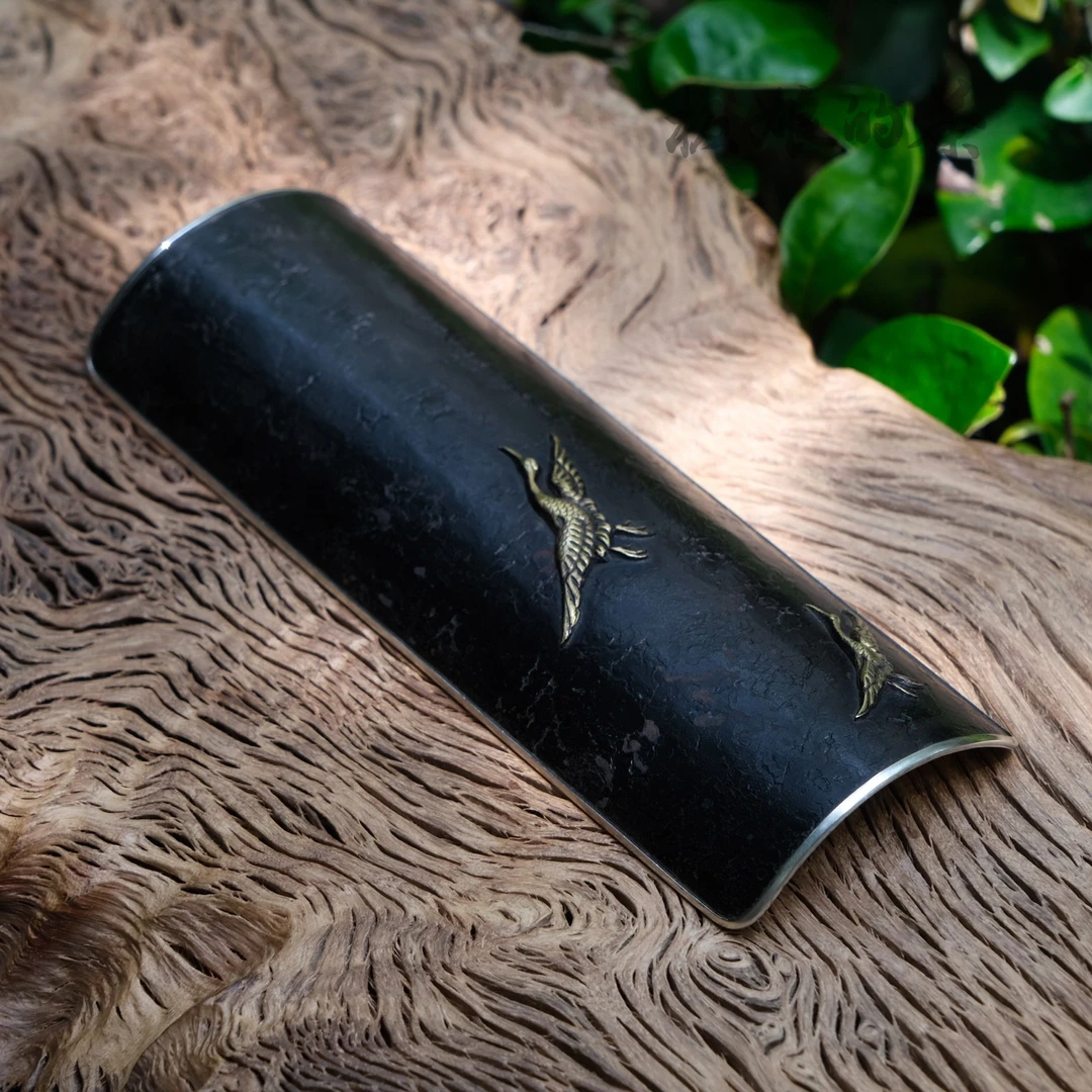 板娘的茶 纯手工足银999 铁包银 黑底仙鹤茶则 yh041 茶道零配件