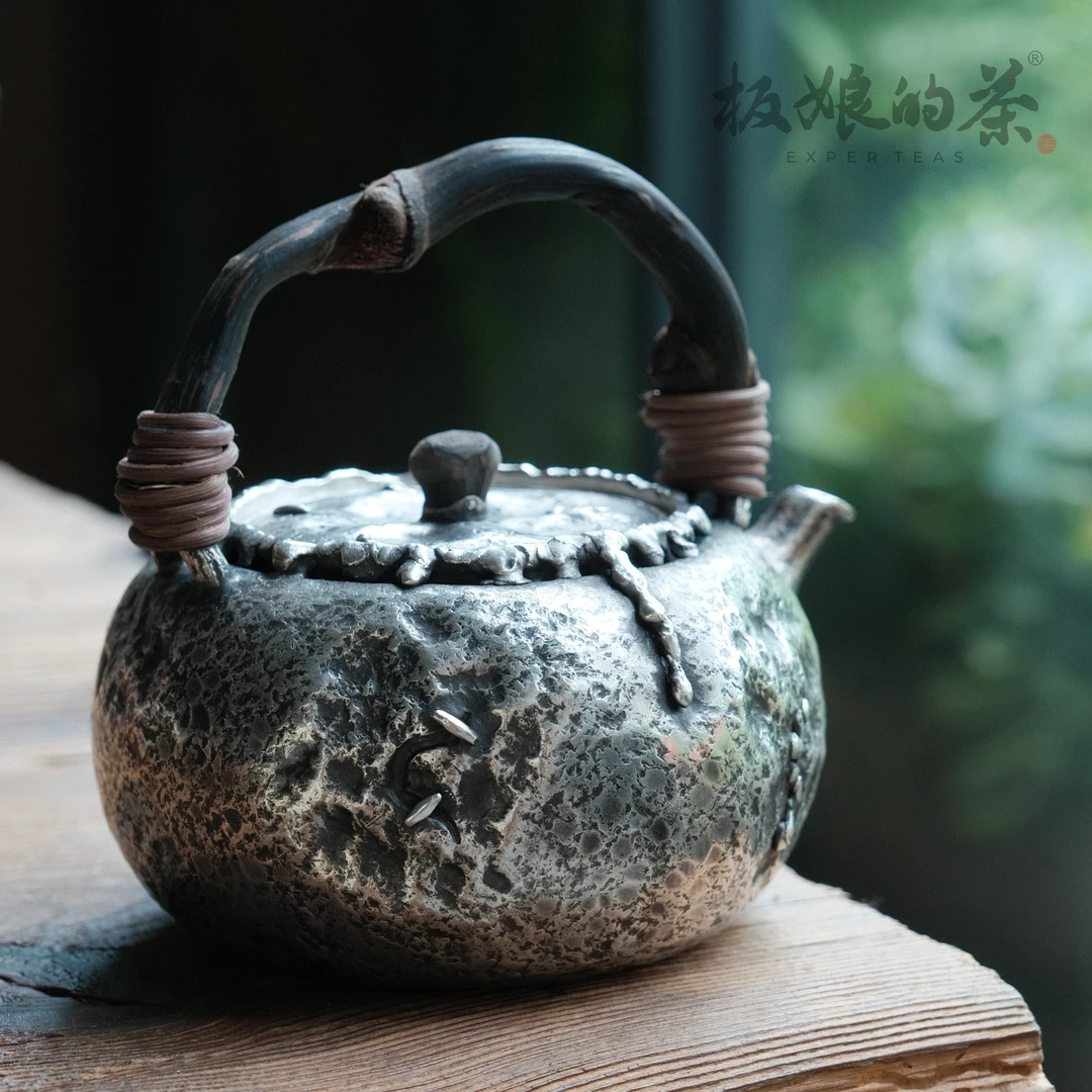 板娘的茶 纯手足银999做旧流银煮水银壶650ml 老竹把手防烫yh043