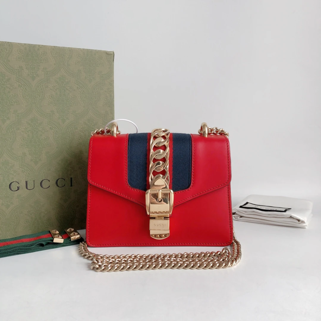 95新 奢之星 Gucci/古驰 红色小号Sylvie 塞尔维亚单肩包
