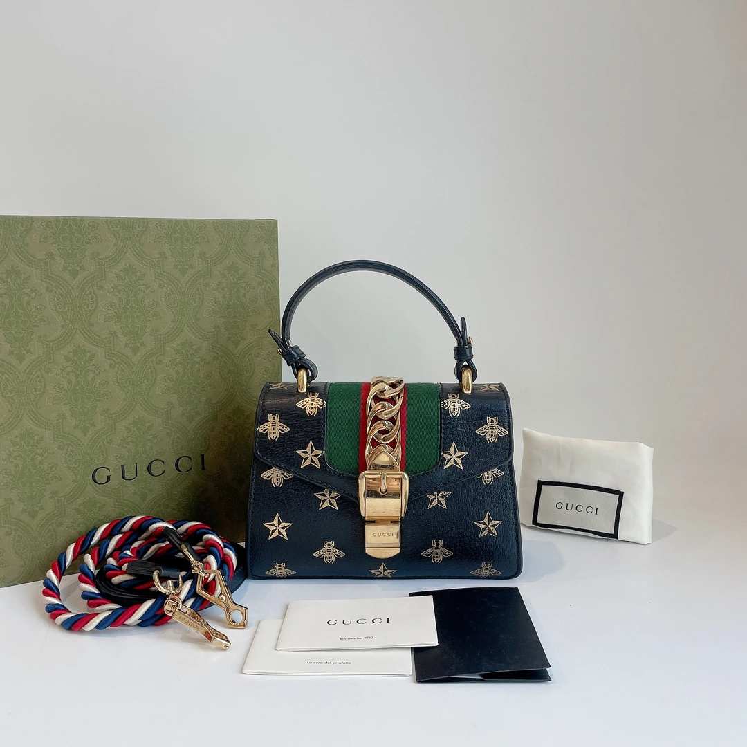 95新 GUCCI/古驰 Gucci/古驰 小号手提蜜蜂款塞尔维亚 单肩包